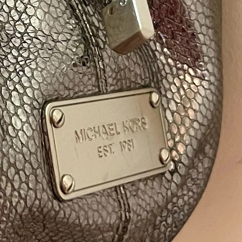 Michael Michael Kors Newbury satchel snake embossed  leather pewter silver